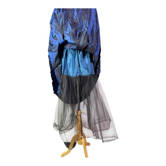 Vintage Ever Beauty Size 14 Blue Taffeta Gown V-Waist Felted Brocade - Picture 6 of 16